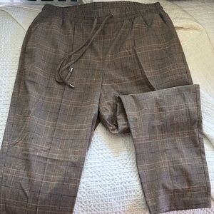 Nine West Plaid Ankle Cropped Drawstring Pants in Brown